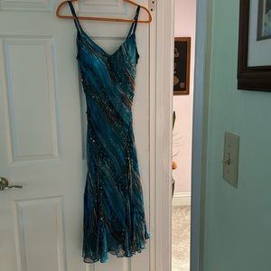 Beautiful, multicolored, spaghetti, strap, flirty dress.